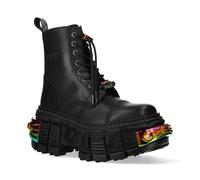 New Rock Unisex Black Platform Leather Boots-WALL83CCT-S8 - Size EU 39