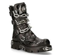 New Rock Unisex Black Spiked Mid-Calf Gothic Boots-727-S1 Leather - Size EU 43