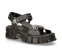 New Rock Unisex Black VEGAN Leather Sandals-BIOS120-V1 - Size EU 43