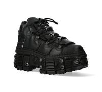 New Rock Unisex Goth Leather Ankle Boots-WALL106-S25 - Black - Size EU 46