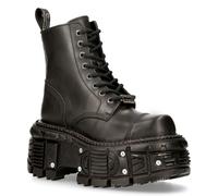 New Rock Unisex Black Leather Combat Platform Boots- TANK083-C1 - Size EU 44