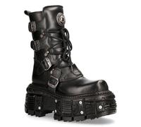 New Rock Unisex Black Leather Combat Platform Boots - TANK373-S1 - Size EU 37