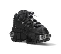 New Rock Unisex Leather Platform Ankle Boots-WALL106-S10 - Black - Size EU 40