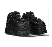 New Rock Unisex M-106-C178 Black Tower Gothic Punk Chunky Ankle Boots Leather - Size EU 38