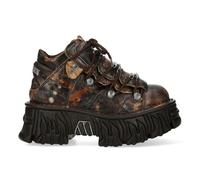 New Rock Unisex M-106-C194 Brown Flame Leather Gothic Ankle Platform Boots - Size EU 43