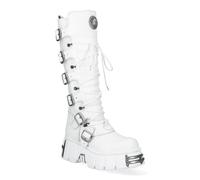 New Rock Unisex M-272-C69 Knee High White Leather Gothic Boots - Size EU 42