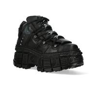 New Rock Unisex Metallic Ankle Black Leather Boots-WALL106-S12 - Size EU 37