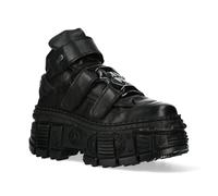 New Rock Unisex Metallic Ankle Black Leather Boots-WALL285-S2 - Size EU 43