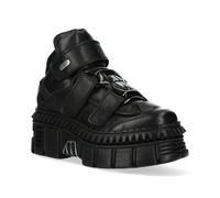 New Rock Unisex Metallic Ankle Leather Boots-WALL285-S3 - Black - Size EU 38