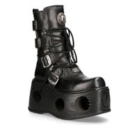 New Rock Unisex Metallic Black Leather Neptuno Gothic Boots-373-S2 - Size EU 36