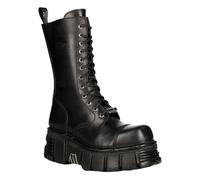 New Rock Unisex Metallic Black Techno Biker Boots- M-MILI211C-C1 Leather - Size EU 41