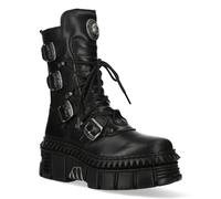 New Rock Unisex Mid-Calf Leather Platform Boots-WALL373-S6 - Black - Size EU 39