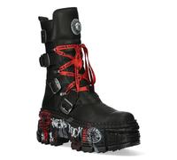 New Rock Unisex Mid Calf Punk Leather Boots-WALL028B-C1 - Black - Size EU 39