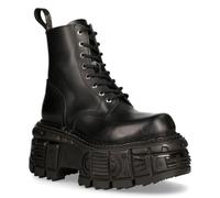 New Rock Unisex Military Techno Platform Boots- M-MILI084N-S5 - Black Leather - Size EU 39