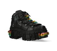 New Rock Unisex Platform Leather Ankle Boots-WALL106-S23 - Black - Size EU 46