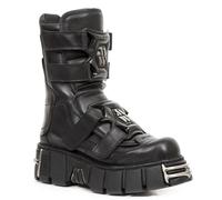 New Rock Unisex Punk Mid Calf Black Leather Boots-M-422-S1 - Size EU 38