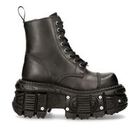 New Rock Unisex TANK083-C1 Real Leather Combat Black Platform Biker Military Shoe Boots