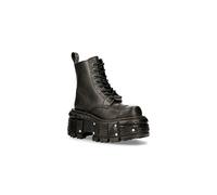 New Rock Unisex TANK083-C1 Real Leather Combat Black Platform Biker Military Shoe Boots 41