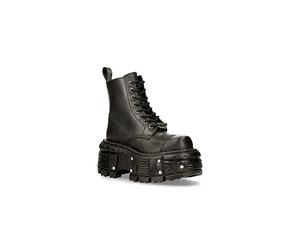 New Rock Unisex TANK083-C1 Real Leather Combat Black Platform Biker Military Shoe Boots 42