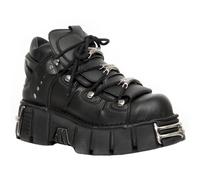 New Rock Unisex Vegan Leather Gothic Boots- M-106-VS1 - Black - Size EU 36