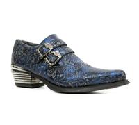 New Rock Vintage Blue Floral Leather Buckle Shoes-7960-S7 - Blue - UK 6.5 | EU 40 | US 9