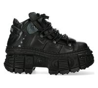 New Rock Boots Punk Rock WALL106-S12 Metallic Black Leather Platform Boots - Black 12 UK