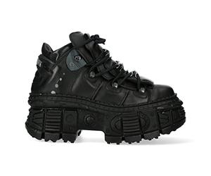 New Rock WALL106-S12 Unisex Black Leather Platform Gothic Boots 43