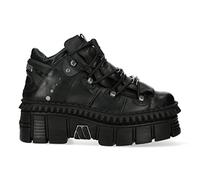 New Rock WALL106-S13 Unisex Black Leather Platform Punk Boots 39