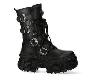 New Rock WALL373-S5 Unisex Black Leather Platform Goth Boots 44