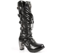 New Rock Womens Ladies Black Buckle Laced Knee-High Boots- TR004-S1 - Size EU 37