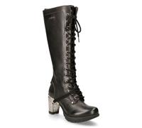 New Rock Women's M-TR005-S1 Knee High Gothic High-Heeled Boots in Black | Size: 7 New Rock Black 7