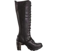 New Rock M-TR005-S1 High-Heeled Ladies Black Lace-up Knee High Boots