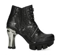 New Rock Womens NEOPUNK001-C19 Black Gothic Heeled Punk Leather Ankle Boots - Black - UK 6 | EU 39 | US 8.5