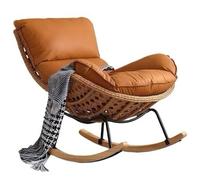 NEW! Rocking Chair Comfy Lobster Lounge Chairs, Handmade Rattan Weaving Leather Upholstered Glider Rocking Nursing Chair for Adults, for Living Room-Bedroom Easy to Assemble (Off-White)