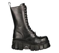 New RockM-MILI211C-C1 Unisex Metallic Black 100% Leather Techno Biker Boots