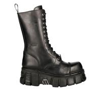 New RockM-MILI211C-C1 Unisex Metallic Black 100% Leather Techno Biker Boots