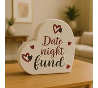 New Romantic Heart-Shaped Ceramic Date Night Fund Money Bank - Decorative Coin Saving Jar with Cute Love Design and Printed Text, Perfect for Couples, Gifting, or Valentine’s Day Home Decor
