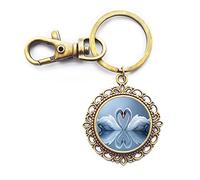 New Round Glass Jewelry Swan Keychain Heart Swan Jewelry Glass Cabochon Statement Keychain Key Ring Romantic Gifts,PU288