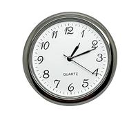 New Round Metal Quartz Bezel Clock Watch Movement Insert Miniature Chrome Silver With Black Arabic Numerals White Dial Battery Operated (37mm Insert For A 35.5mm Hole)
