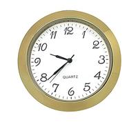 New Round Metal Quartz Bezel Clock Watch Movement Insert Miniature Gold With Black Arabic Numerals White Dial Battery Operated (50mm Insert - 47mm Hole)