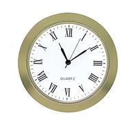 New Round Metal Quartz Bezel Clock Watch Movement Insert Miniature Gold With Black Roman Numerals White Dial Battery Operated (25mm Insert - 24mm Hole)