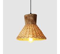 New Rust Proof Wood Lamp Holder Hanging Lamp Chinese Style Bedside Dining Room Table Pendant Lighting Fixture Home Lighting Bamboo Weaving Lampshade chandeliers Light Single Head Kitchen Island (