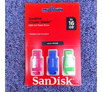 NEW SanDisk 16GB Cruzer Blade USB Flash Drive 3 Pack Blue/Pink/Green USB 2.0