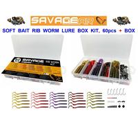 NEW SAVAGE GEAR 60pc RIB WORM LURE BOX KIT SOFT BAIT HOOKS BULLETS BEADS TACKLE