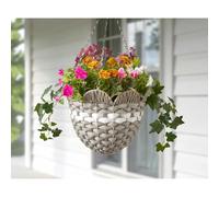 New Scallop Hanging Basket, A Charming Scalloped Design & A Rustic Natural Finish, Perfect for Creating Eye-Catching, Beautiful Floral Displays, Ideal for Gardens, Patios, and Balconies- 12" - Grey