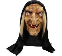 New Scary Halloween Mask, Scary Costumes, Creepy Grin Smiling Red Scar Face Demon Latex Mask with Black Long Hair