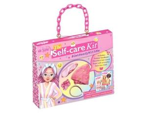 New Self-Care Kit With A Padded Headband, Microfibre Hair Towel, Super Soft Scrunchie, Satin Eye Mask, x4 Gel Pens, x6 Sticker Sheets, and x2 Activity Books.