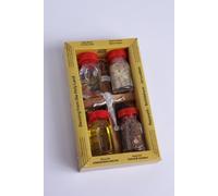 New Set Holy Land Set 5 In1 Olive Wood Cross Set with 4 Bottles - Oil, Jordan Water,Holy Land Essences & Holy Earth