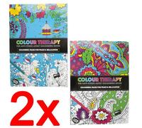 New Set of 2 Colour Therapy Anti-Stress Coloring Books Patterns Adult Xmas Gift