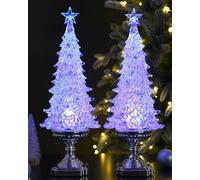 New Set of 2 LED Trees With bright LED lights and A Disco Rotating Light Effect, Creating A Dazzling Display, Bring A Fun and Festive Glow to Any Space, Perfect for Tabletops - Clear